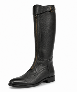 Buffalo leather polo boots with zipper, black