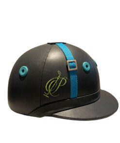 Leather lock polo helmet, grey and turquoise